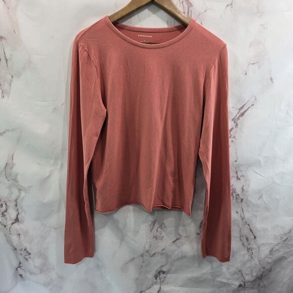 By Anthropologie T Shirt Womens Large Pink Long Sleeve Crop Tee Crew Salmon - Picture 1 of 11